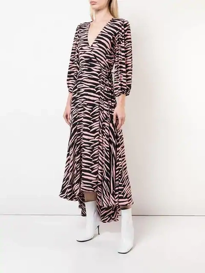 Shop Ganni Zebra Print Wrap Dress In Black