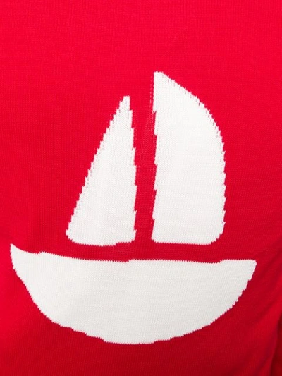 THOM BROWNE 4 条纹帆船图案嵌花开衫 - 红色