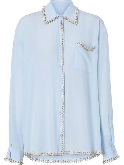 Shop Burberry Ring-pierced Silk Crepe Shirt In Blue