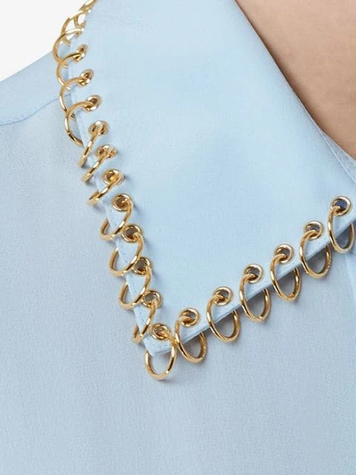 Shop Burberry Ring-pierced Silk Crepe Shirt In Blue