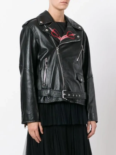 Shop Valentino Love Blade Embroidered Leather Jacket - Black
