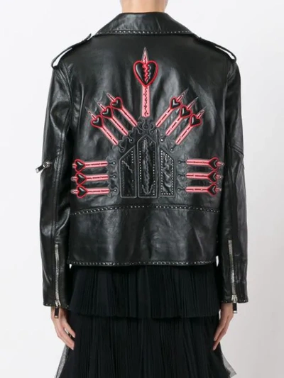 Shop Valentino Love Blade Embroidered Leather Jacket - Black