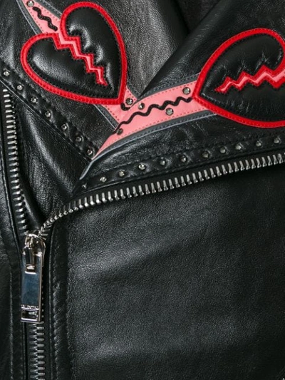 Shop Valentino Love Blade Embroidered Leather Jacket - Black