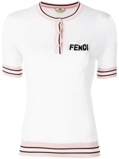 FENDI LOGO短袖真丝套头衫 - 白色