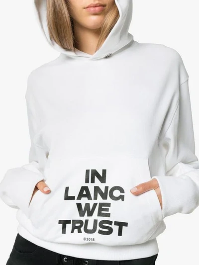 Shop Helmut Lang Logo Print Hooded Jumper In White