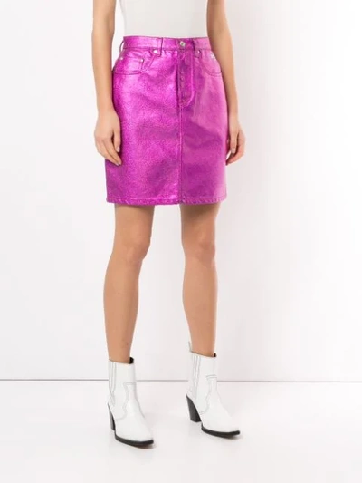 Shop Msgm Metallic Denim Skirt In Purple