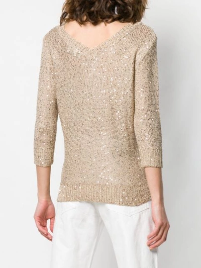 Shop Snobby Sheep Sequinned Knitted Jumper In Neutrals