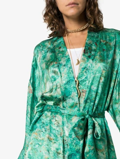 Shop Marta Larsson Chrysocolla Print Tie Waist Silk Kimono In Green