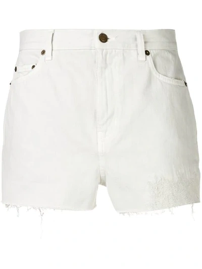 Shop Saint Laurent Distressed Denim Shorts In White