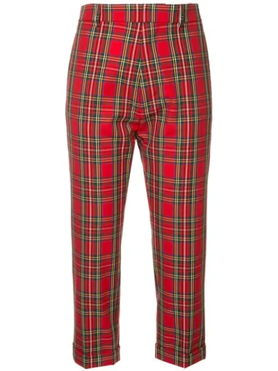 Shop Dsquared2 Tartan Print Cropped Trousers In Red