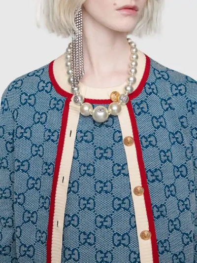 Shop Gucci Gg Knit Cardigan In Blue