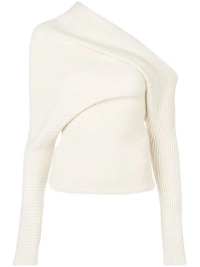 Shop Roberto Cavalli Ribbed Off Shoulder Sweater - Neutrals