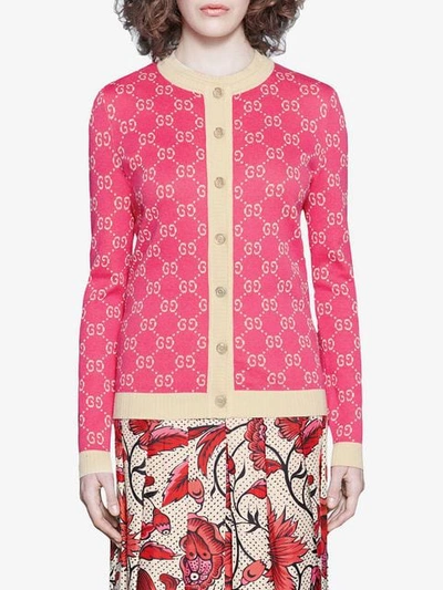 Shop Gucci Gg Jacquard Cotton Cardigan In Pink
