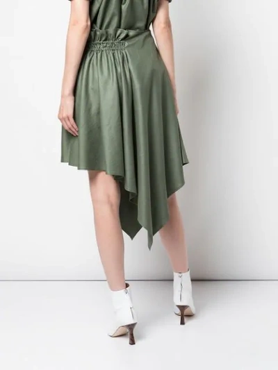 Shop Adeam Draped Asymmetric Midi Skirt In Green
