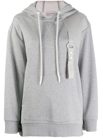 Shop Moncler Strap Detail Hoodie In Grey