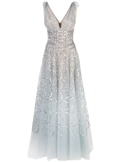 Shop Oscar De La Renta Grey And Silver Evening Dress