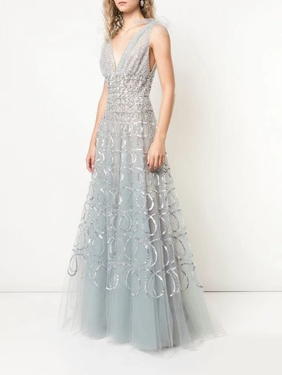 Shop Oscar De La Renta Grey And Silver Evening Dress