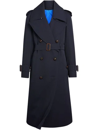 Shop Burberry Oversized Lapel Gabardine Trench Coat In Blue