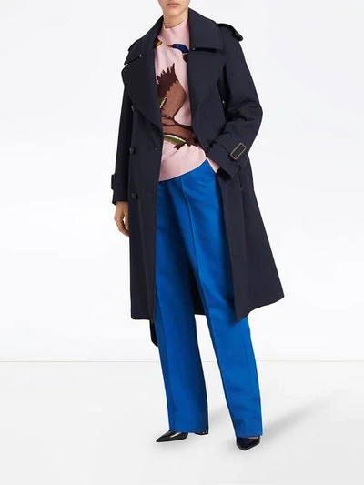 Shop Burberry Oversized Lapel Gabardine Trench Coat In Blue