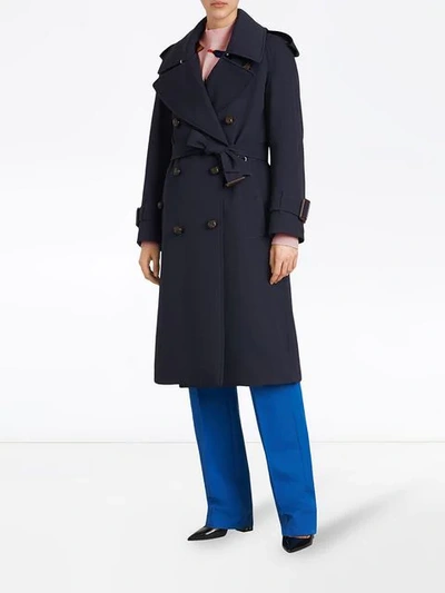 Shop Burberry Oversized Lapel Gabardine Trench Coat In Blue