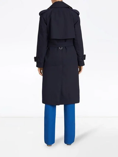 Shop Burberry Oversized Lapel Gabardine Trench Coat In Blue