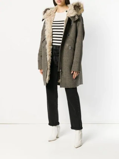 Liska Houndstooth Print Hooded Coat In Neutrals