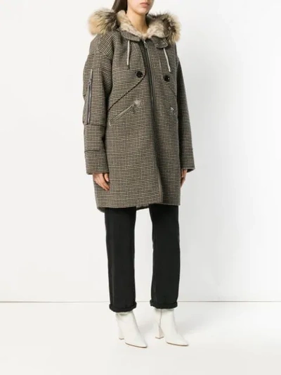 Liska Houndstooth Print Hooded Coat In Neutrals