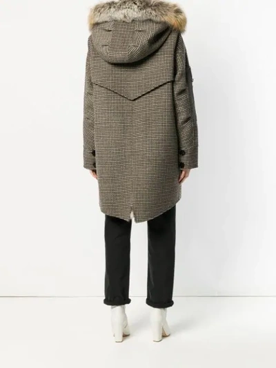 Liska Houndstooth Print Hooded Coat In Neutrals