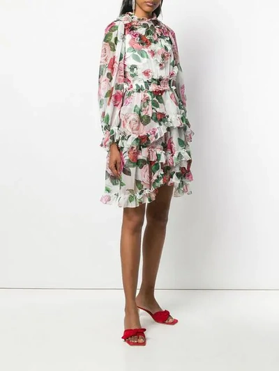 Shop Dolce & Gabbana Rose Print Dress In White