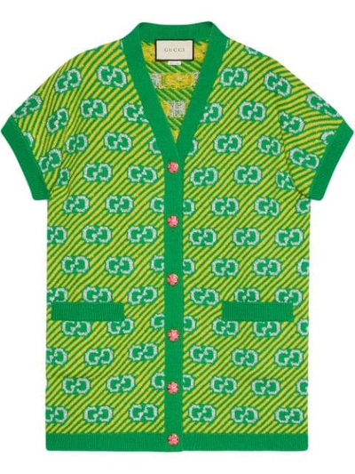 Shop Gucci Gg Stripe Wool Jacquard Vest In Green