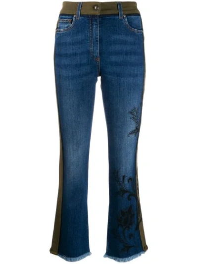 Shop Etro Contrast Embroidered Jeans - Blue