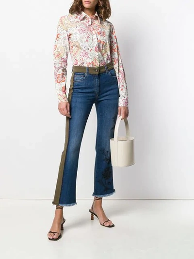 Shop Etro Contrast Embroidered Jeans - Blue