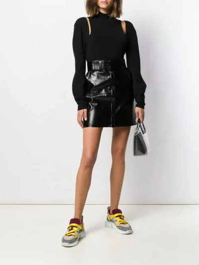 Shop Msgm Belted Panelled Mini Skirt In Black