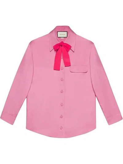 Shop Gucci Silk Bow Shirt  In 5730 Rosa