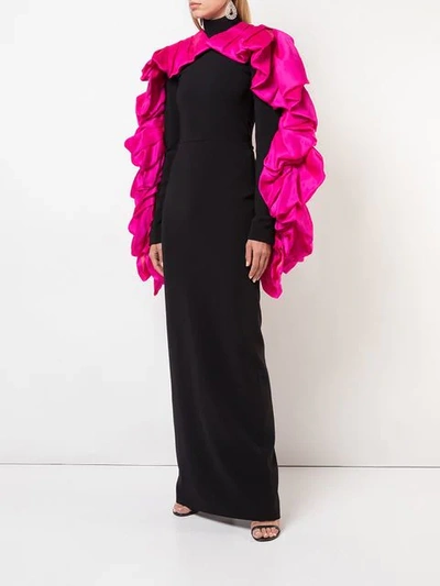 Shop Christian Siriano Contrast Ruffled Detail Gown In Black