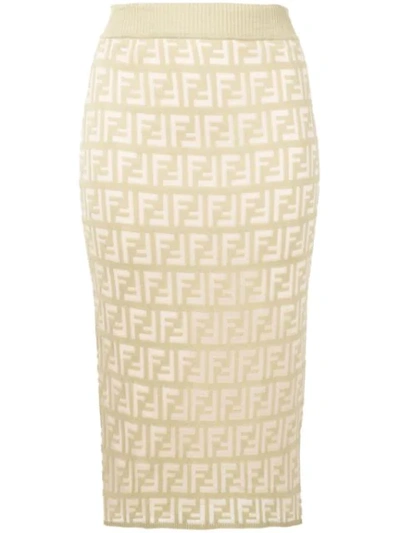 Shop Fendi Ff Pattern Midi Skirt In Green