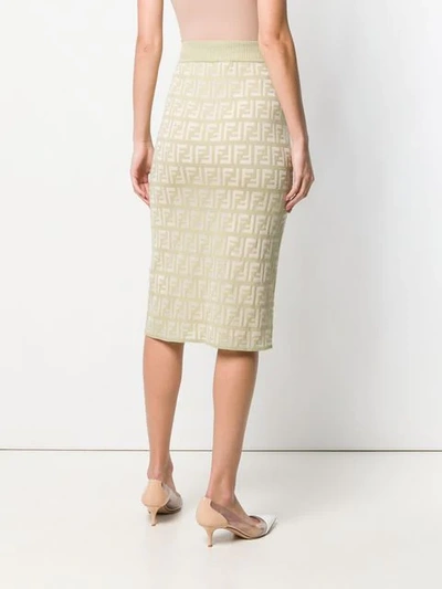 Shop Fendi Ff Pattern Midi Skirt In Green