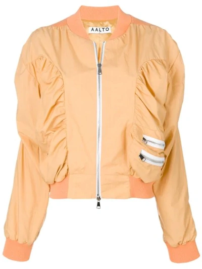 Shop Aalto Ruched Bomber Jacket In Yellow