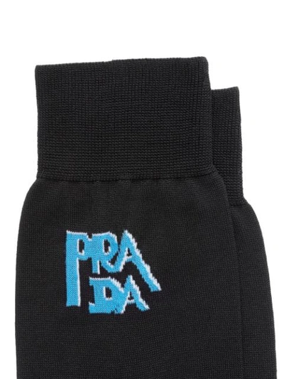 Shop Prada Intarsia Logo Knit Socks In Black