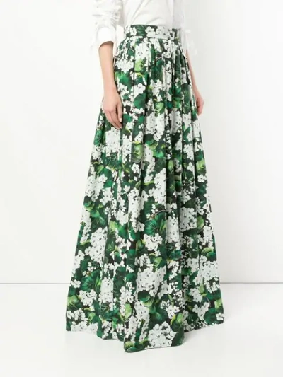 Shop Dolce & Gabbana White Geranium Printed Maxi Skirt In Green