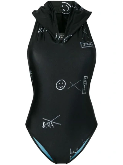 Shop Barbara Bologna Graffiti Print Hooded Swimsuit In Black