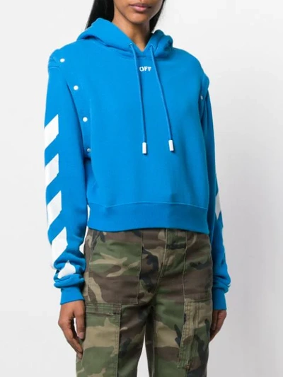 Shop Off-white Striped Sleeve Drawstring Hoodie In 3001 Blue White Stripe