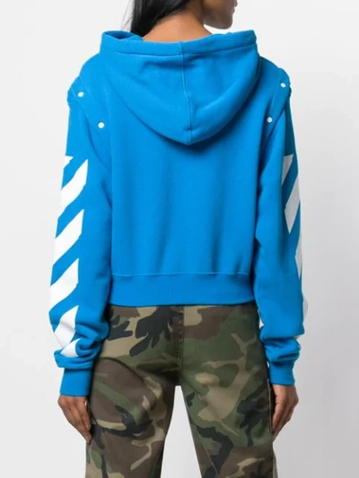 Shop Off-white Striped Sleeve Drawstring Hoodie In 3001 Blue White Stripe