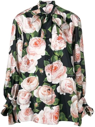 Shop Dolce & Gabbana Rose Print Blouse In Black