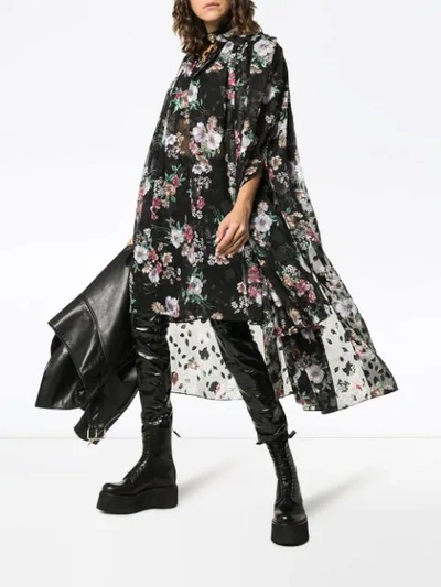 Shop Blindness Floral Print Oversized Shirt Dress - Black