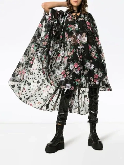 Shop Blindness Floral Print Oversized Shirt Dress - Black