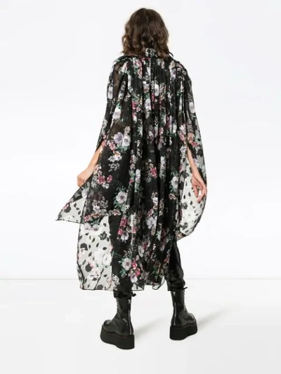 Shop Blindness Floral Print Oversized Shirt Dress - Black