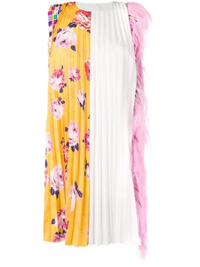 Shop Msgm Crimped Feather Trim Dress In Multicolour