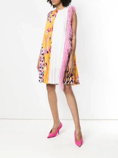 Shop Msgm Crimped Feather Trim Dress In Multicolour