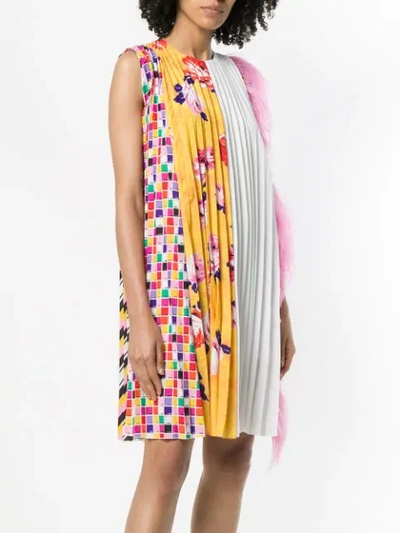 Shop Msgm Crimped Feather Trim Dress In Multicolour